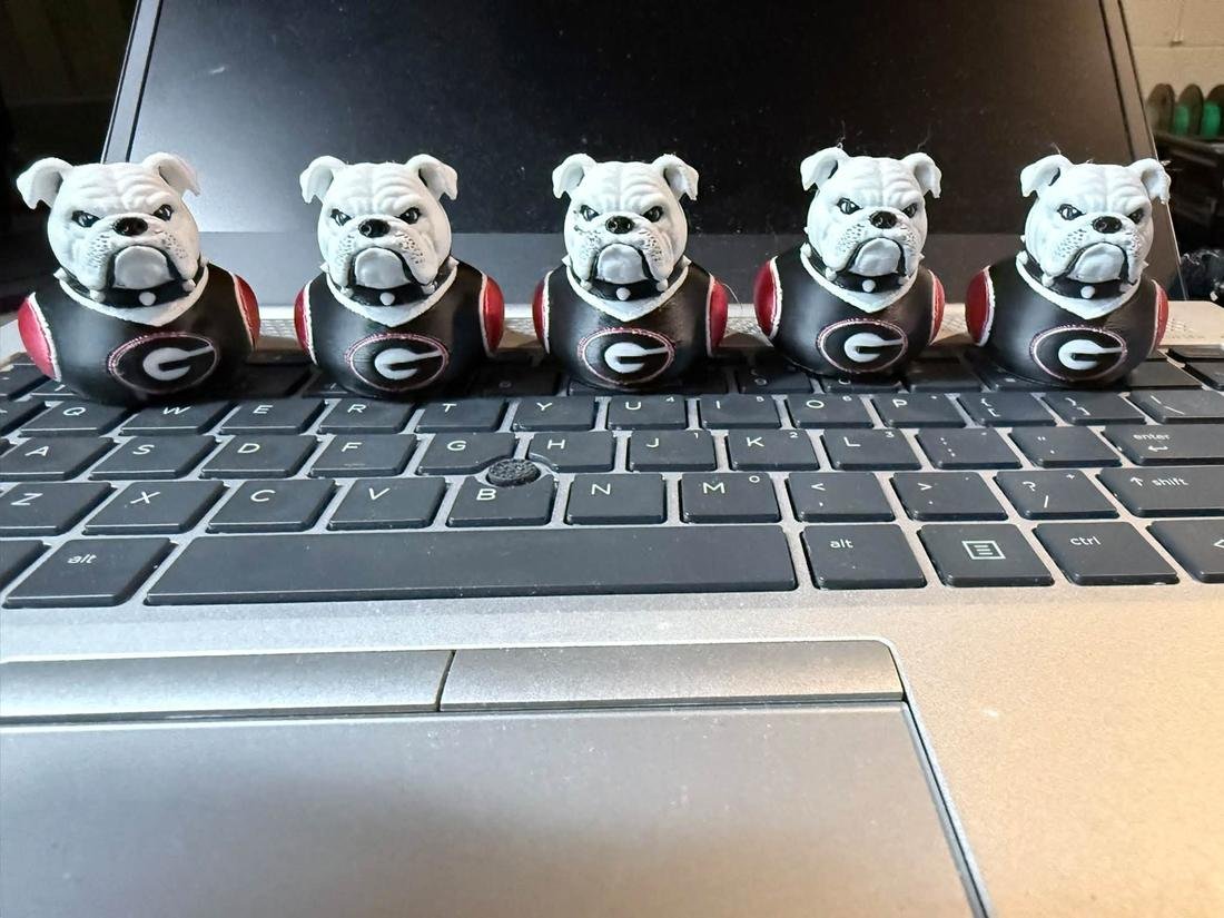 A row of Georgia Bulldog 3D prints